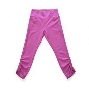 Wilo The Label $78 high Rise ruched leg Cropped Leggings pink L w/ 1 call out